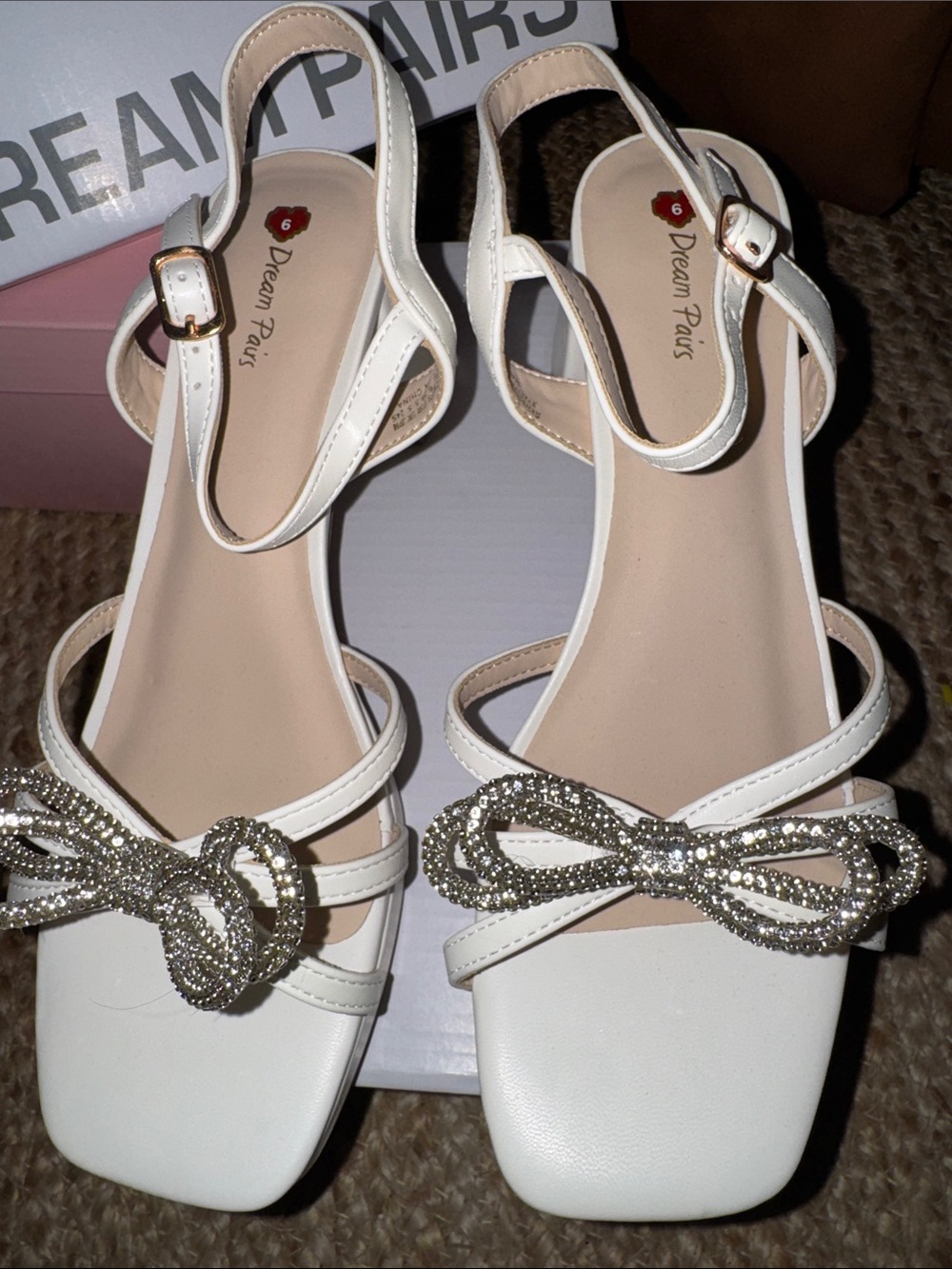 Dream Pairs Ivory Girls Dress Sandals with Crystal Bow
